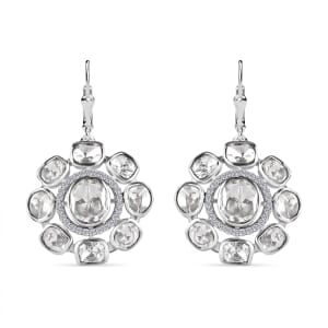 D'Joy Polki Moissanite 4.35 ctw Lever Back Earrings in Rhodium Over Sterling Silver