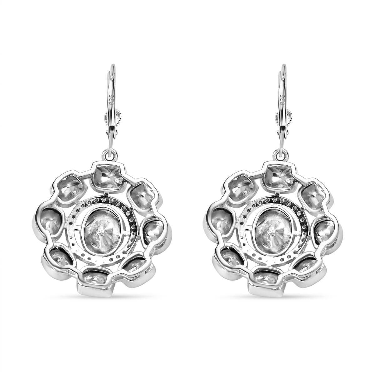 D'Joy Polki Moissanite 4.35 ctw Lever Back Earrings in Rhodium Over Sterling Silver image number 4