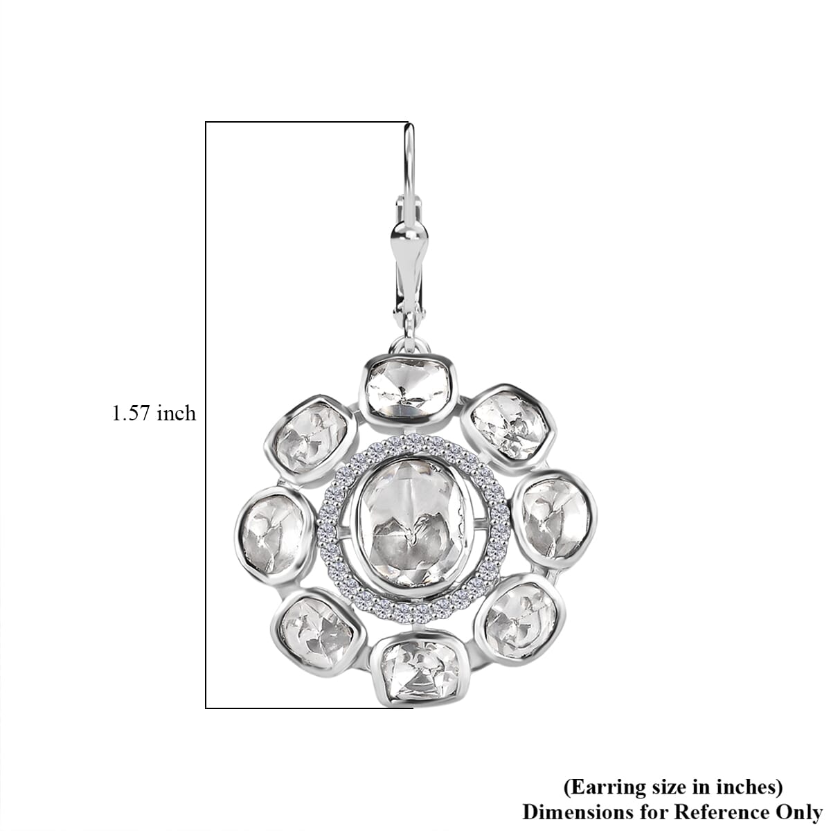 D'Joy Polki Moissanite 4.35 ctw Lever Back Earrings in Rhodium Over Sterling Silver image number 5