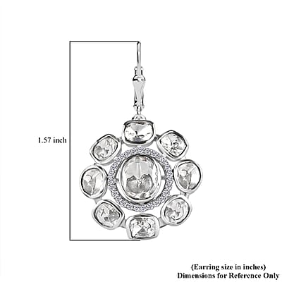 D'Joy Polki Moissanite 4.35 ctw Floral Lever Back Earrings in Rhodium Over Sterling Silver