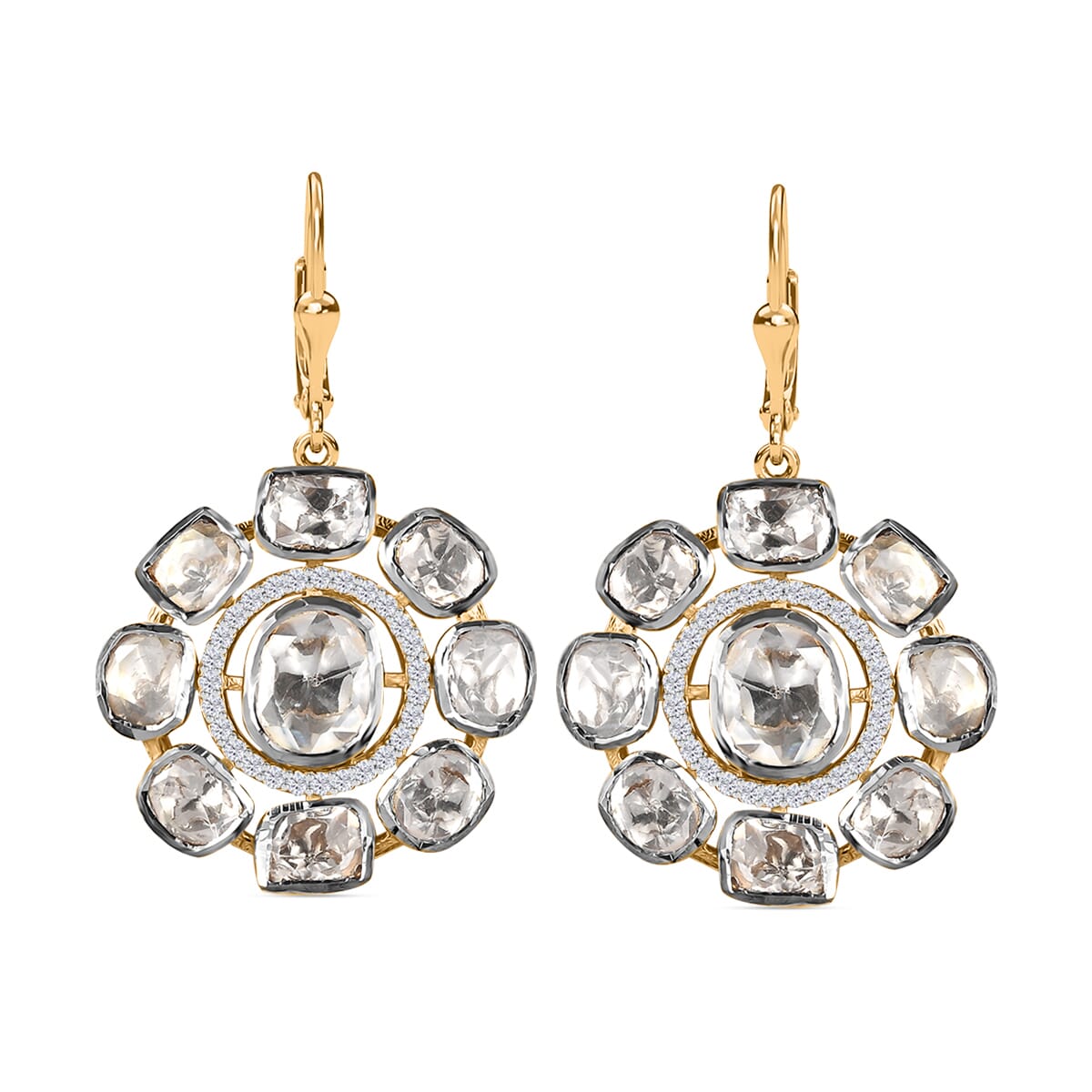 D'Joy Polki Moissanite 4.35 ctw Lever Back Earrings in 18K Vermeil Yellow Gold Over Sterling Silver image number 0