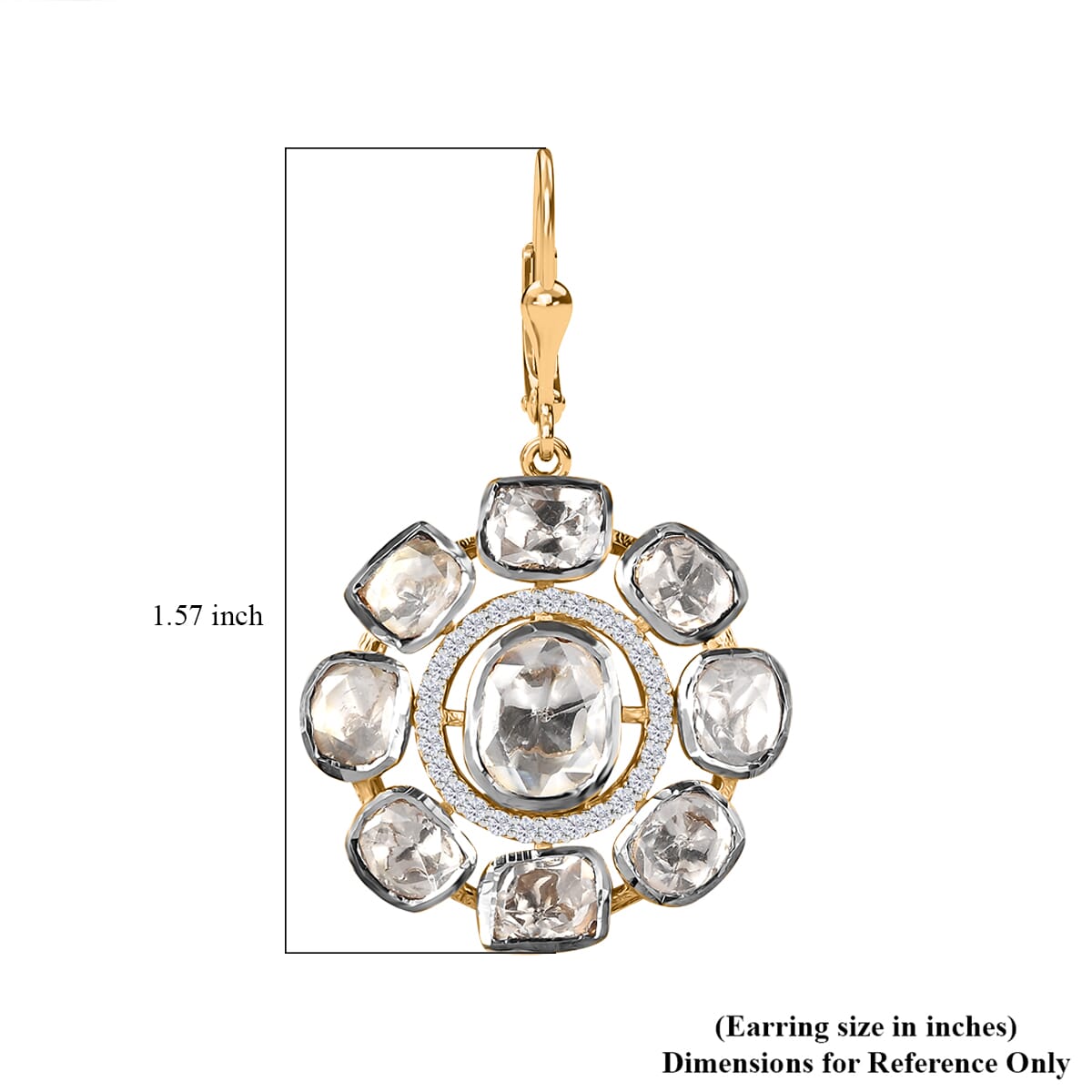 D'Joy Polki Moissanite 4.35 ctw Lever Back Earrings in 18K Vermeil Yellow Gold Over Sterling Silver image number 5