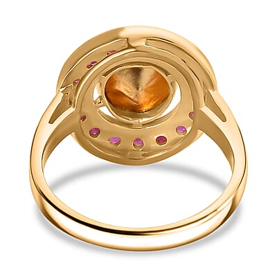 D'Joy Polki Moissanite and Niassa Ruby (FF) 1.70 ctw Ring in 18K Vermeil Yellow Gold Over Sterling Silver (Size 10.0)