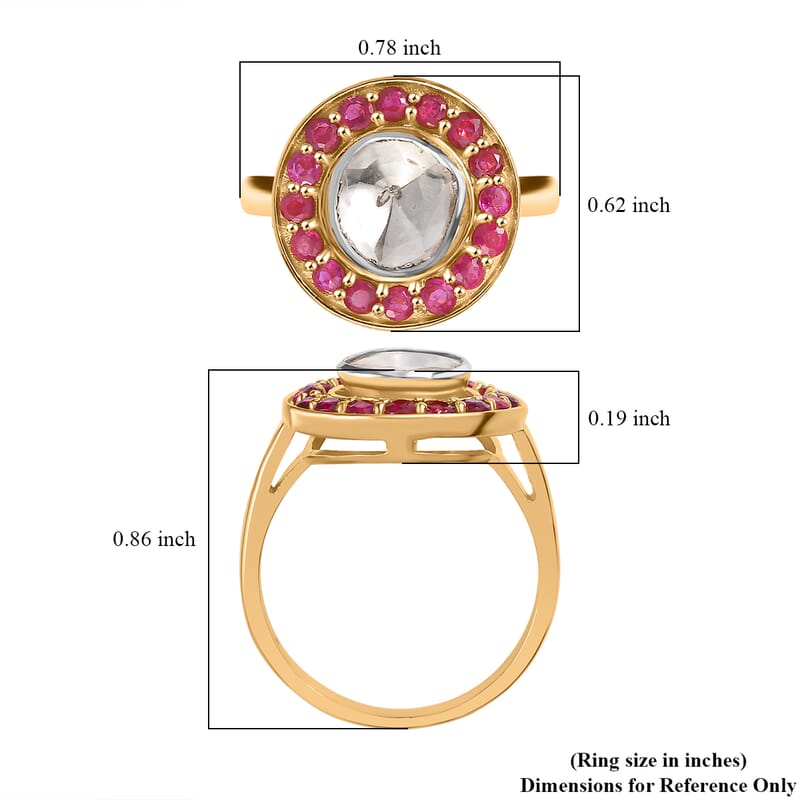 D'Joy Polki Moissanite and Niassa Ruby (FF) 1.70 ctw Ring in 18K Vermeil Yellow Gold Over Sterling Silver (Size 10.0)