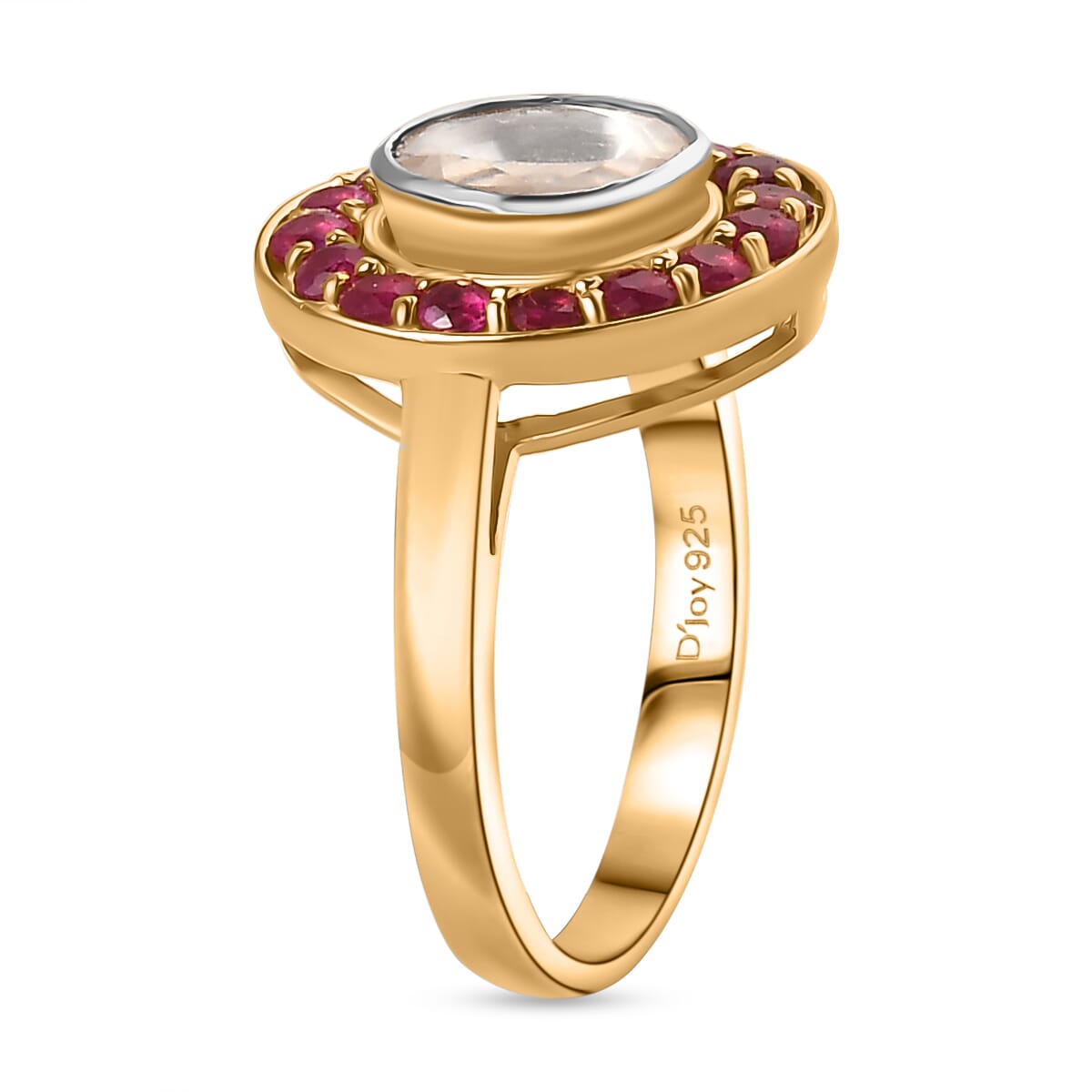 D'Joy Polki Moissanite and Niassa Ruby (FF) 1.70 ctw Ring in 18K Vermeil Yellow Gold Over Sterling Silver (Size 6.0) image number 3