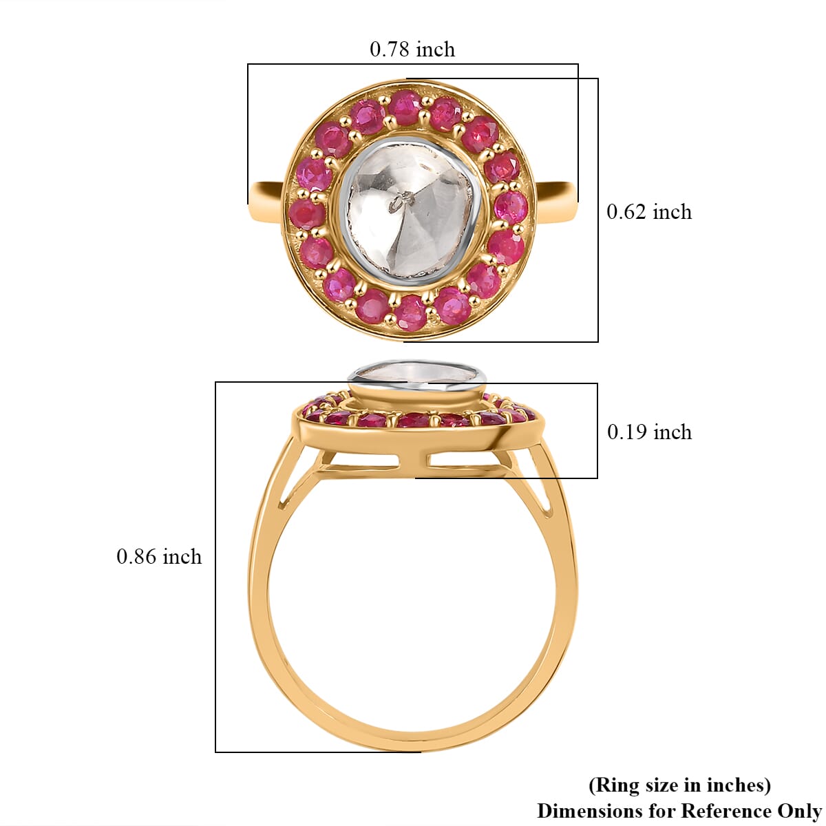 D'Joy Polki Moissanite and Niassa Ruby (FF) 1.70 ctw Ring in 18K Vermeil Yellow Gold Over Sterling Silver (Size 6.0) image number 5