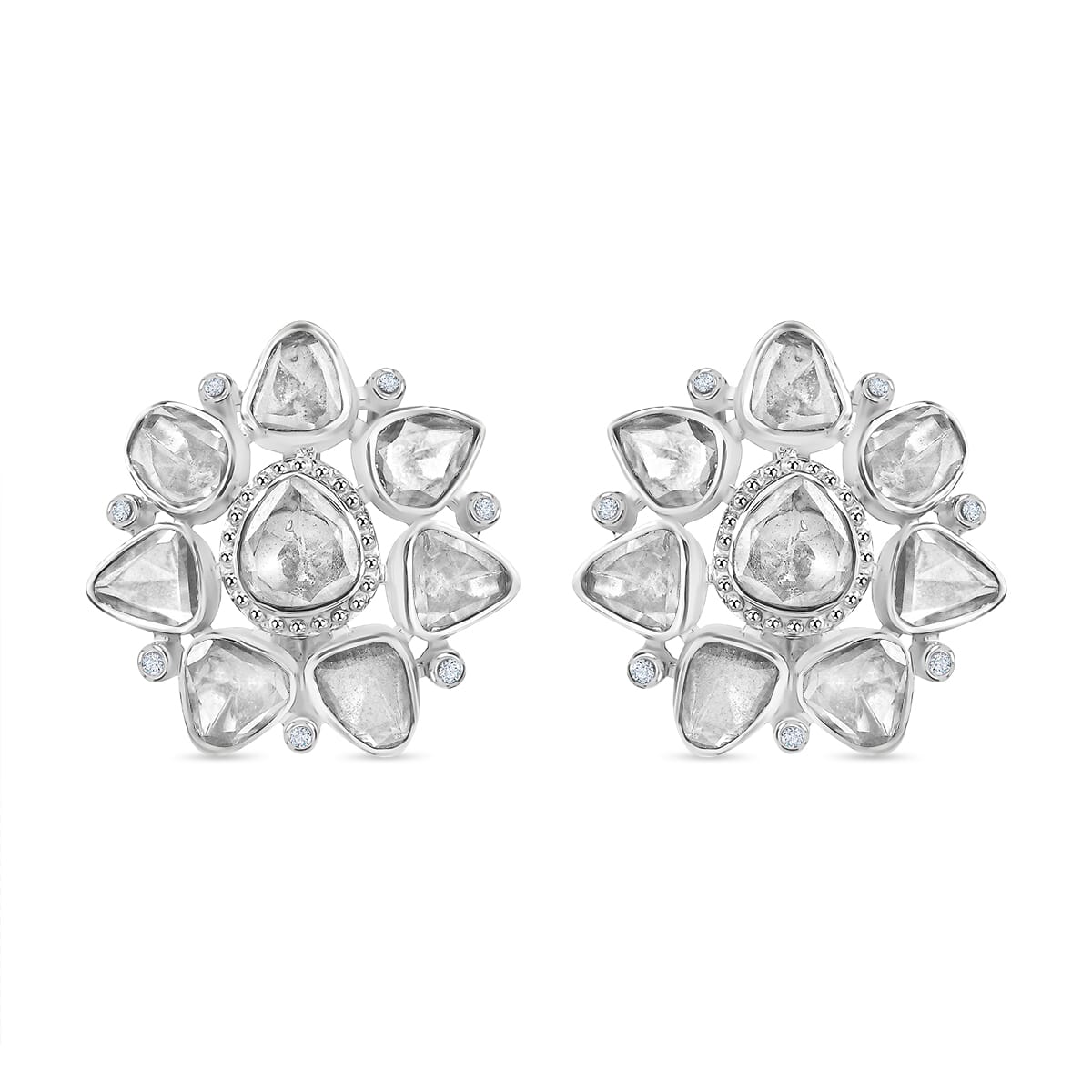 D'Joy Polki Moissanite 3.85 ctw Stud Earrings in Rhodium Over Sterling Silver  image number 0