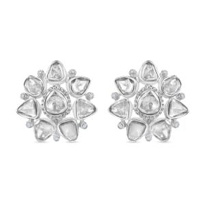 D'Joy Polki Moissanite 3.85 ctw Stud Earrings in Rhodium Over Sterling Silver 