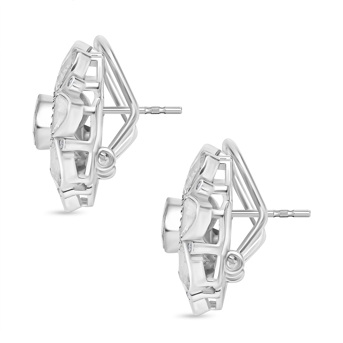 D'Joy Polki Moissanite 3.85 ctw Stud Earrings in Rhodium Over Sterling Silver  image number 3