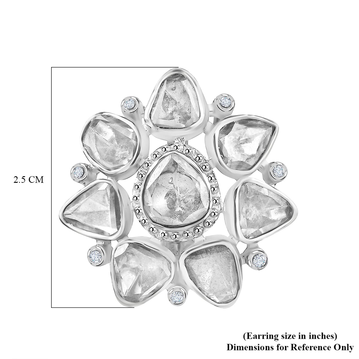D'Joy Polki Moissanite 3.85 ctw Stud Earrings in Rhodium Over Sterling Silver  image number 5