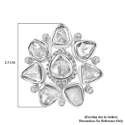 D'Joy Polki Moissanite 3.85 ctw Stud Earrings in Rhodium Over Sterling Silver