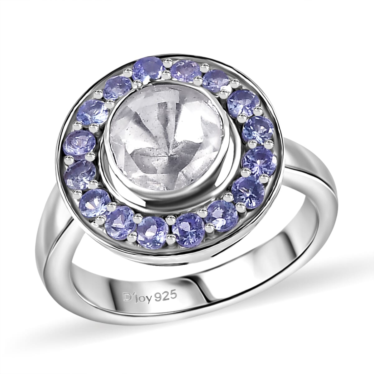 D'Joy Polki Moissanite and Tanzanite 1.70 ctw Ring in Rhodium Over Sterling Silver (Size 5.0)  image number 0