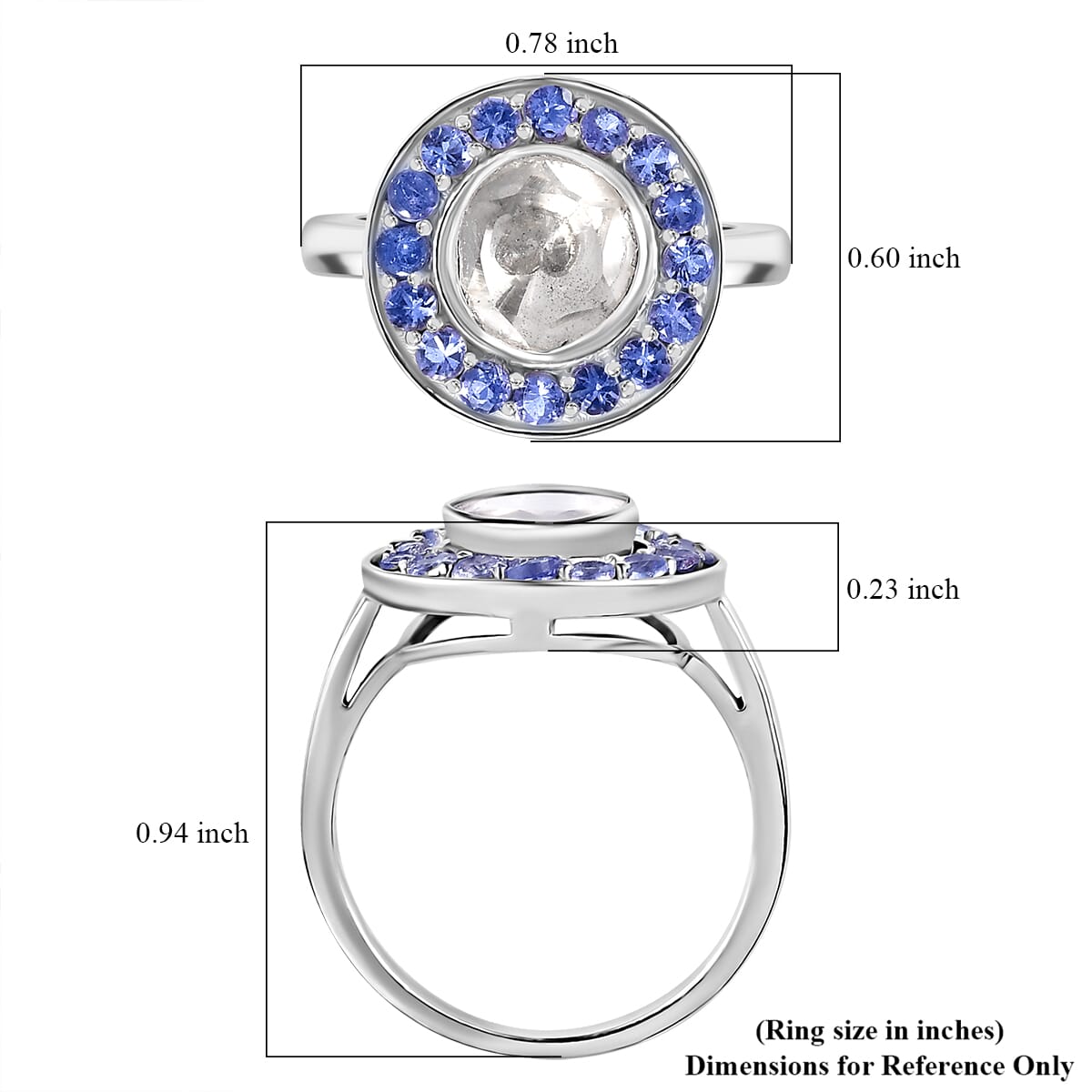 D'Joy Polki Moissanite and Tanzanite 1.70 ctw Ring in Rhodium Over Sterling Silver (Size 5.0)  image number 5