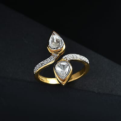 D'Joy Polki Moissanite 1.65 ctw Ring in 18K Vermeil Yellow Gold Over Sterling Silver (Size 10.0) 