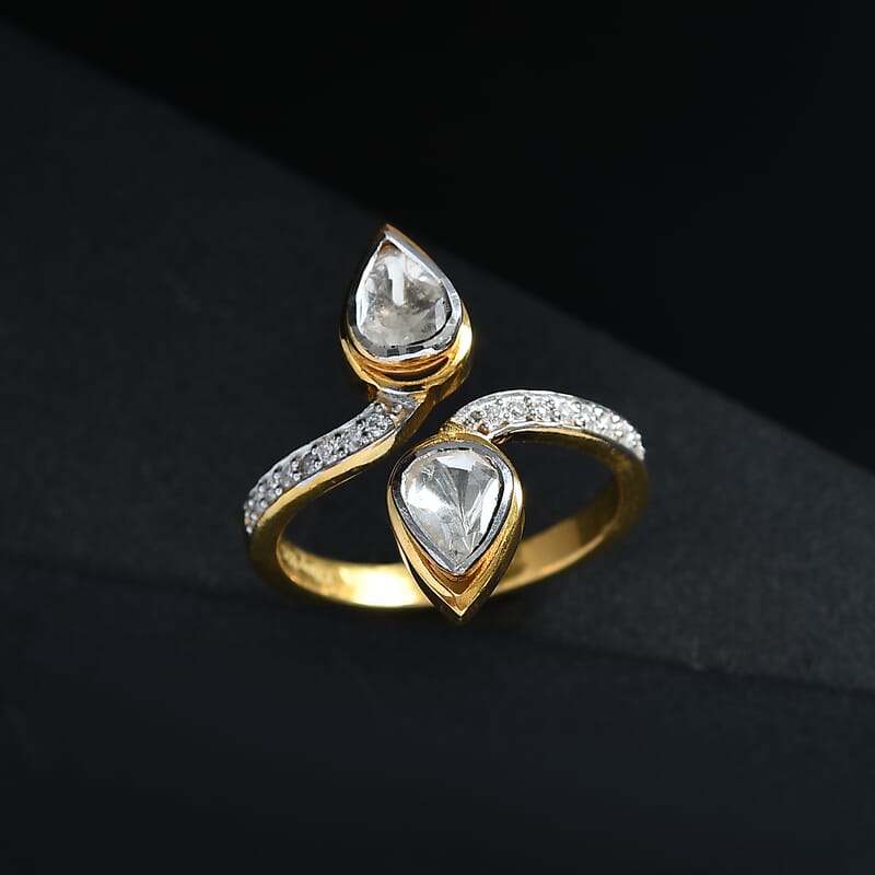 D'Joy Polki Moissanite 1.65 ctw Ring in 18K Vermeil Yellow Gold Over Sterling Silver (Size 10.0) 