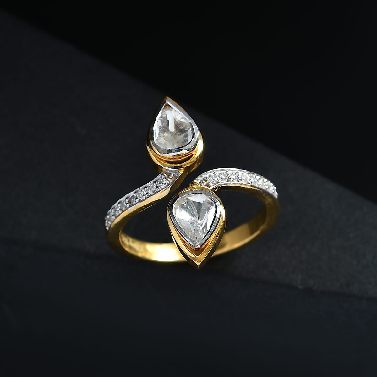 D'Joy Polki Moissanite 1.65 ctw Ring in 18K Vermeil Yellow Gold Over Sterling Silver (Size 5.0)  image number 1