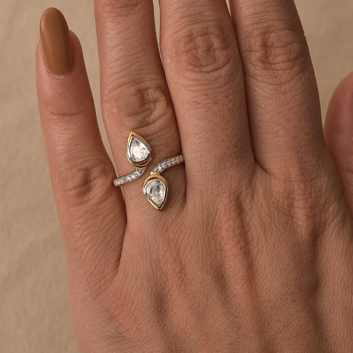 D'Joy Polki Moissanite 1.65 ctw Ring in 18K Vermeil Yellow Gold Over Sterling Silver (Size 5.0)  image number 2