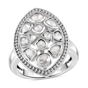 D'Joy Polki Moissanite 3.00 ctw Ring in Rhodium Over Sterling Silver (Size 10.0) 