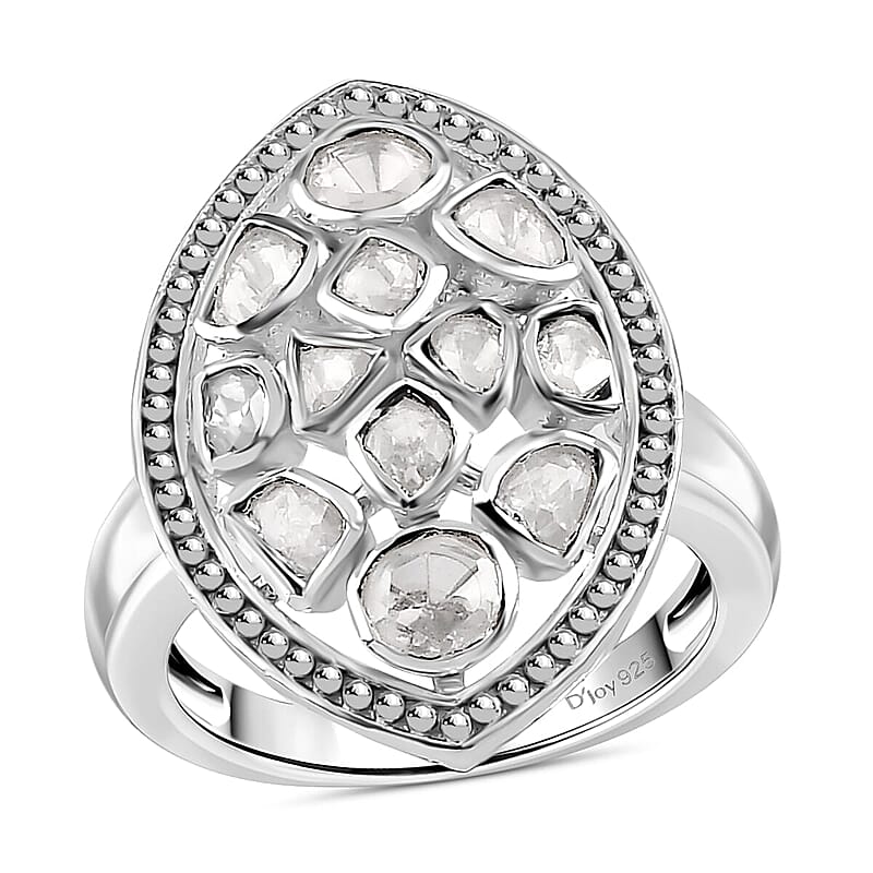 D'Joy Polki Moissanite 3.00 ctw Ring in Rhodium Over Sterling Silver (Size 10.0) 