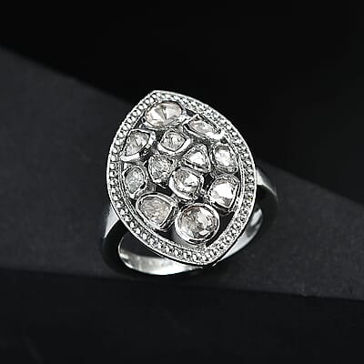 D'Joy Polki Moissanite 3.00 ctw Ring in Rhodium Over Sterling Silver (Size 10.0) 
