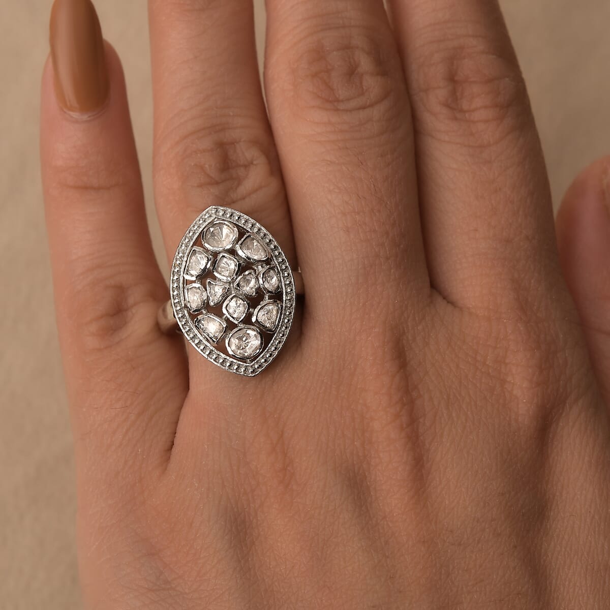 D'Joy Polki Moissanite 3.00 ctw Ring in Rhodium Over Sterling Silver (Size 10.0)  image number 2