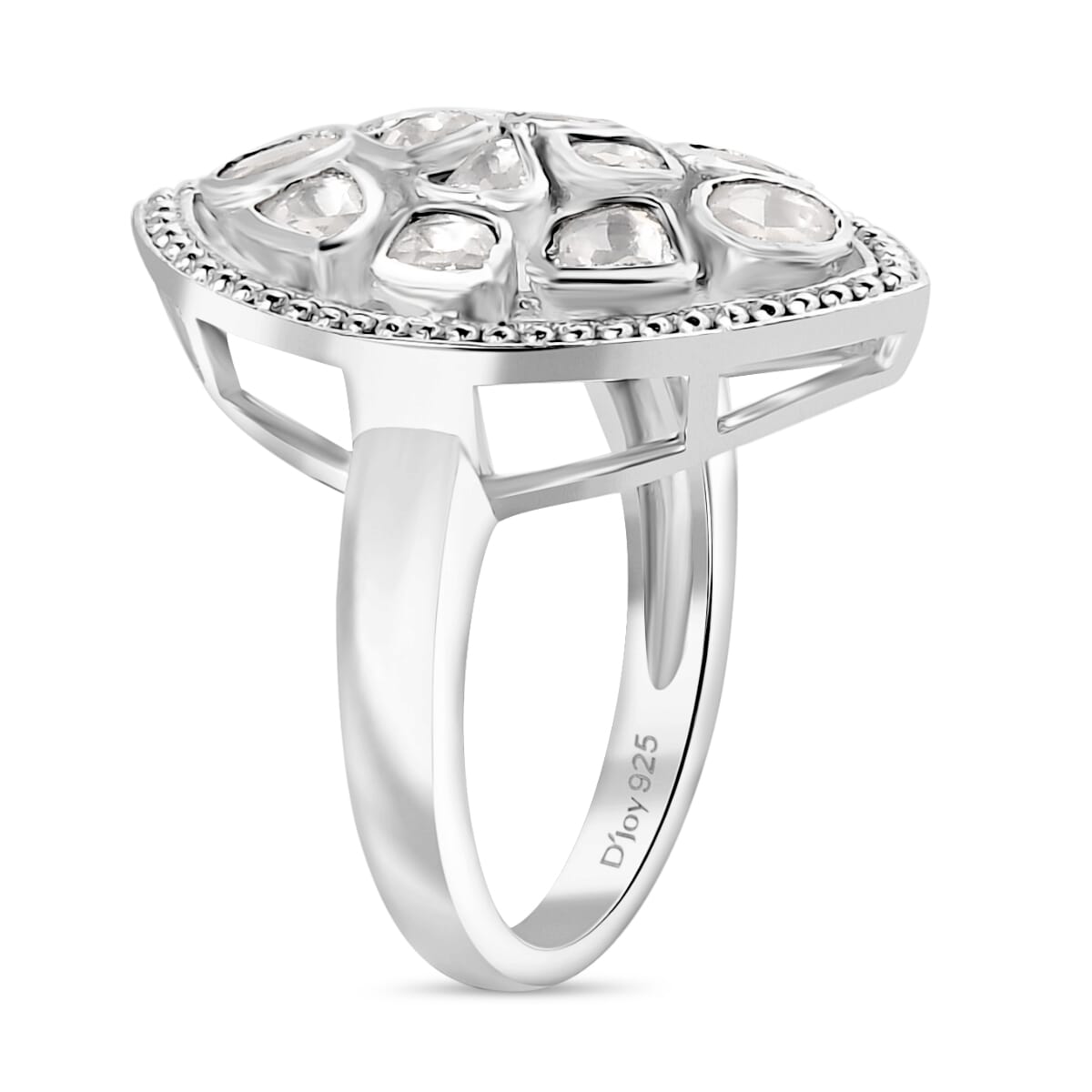 D'Joy Polki Moissanite 3.00 ctw Ring in Rhodium Over Sterling Silver (Size 10.0)  image number 3