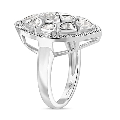 D'Joy Polki Moissanite 3.00 ctw Ring in Rhodium Over Sterling Silver (Size 10.0) 