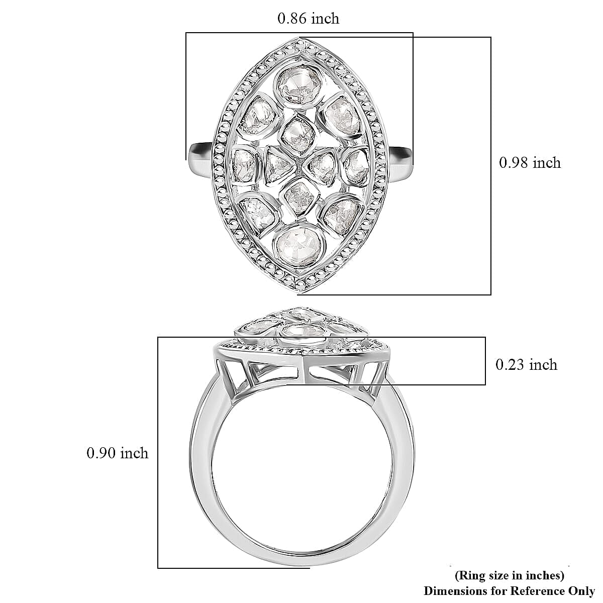D'Joy Polki Moissanite 3.00 ctw Ring in Rhodium Over Sterling Silver (Size 10.0) 