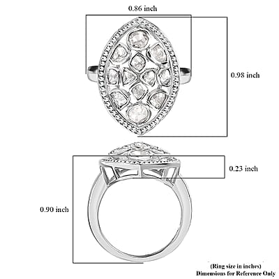 D'Joy Polki Moissanite 3.00 ctw Ring in Rhodium Over Sterling Silver (Size 10.0) 
