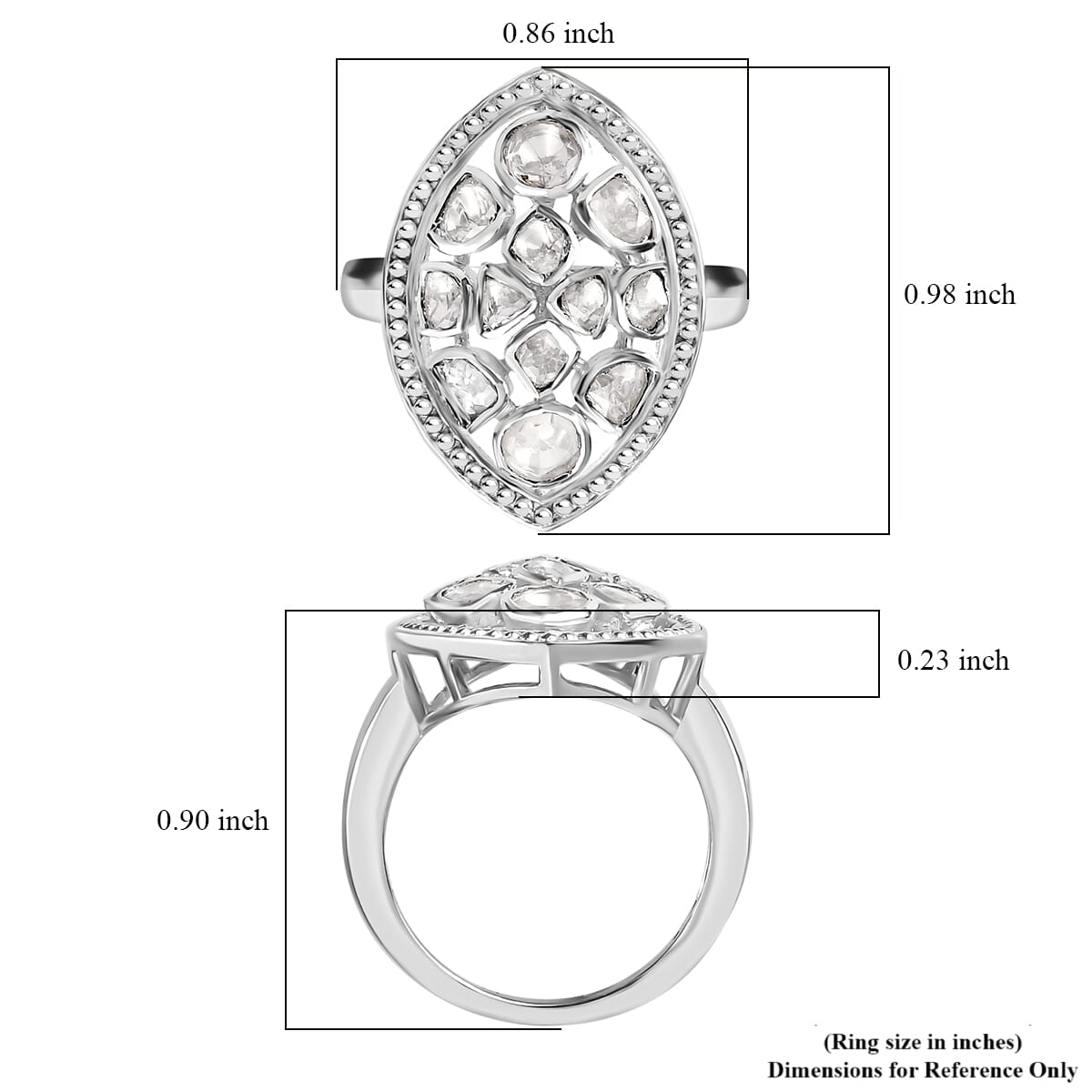D'Joy Polki Moissanite 3.00 ctw Ring in Rhodium Over Sterling Silver (Size 5.0)  image number 5