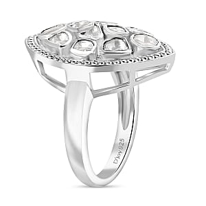 D'Joy Polki Moissanite 3.00 ctw Ring in Rhodium Over Sterling Silver (Size 7.0) 