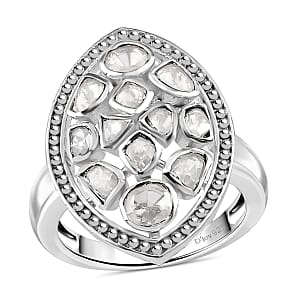 D'Joy Polki Moissanite 3.00 ctw Ring in Rhodium Over Sterling Silver (Size 8.0) 