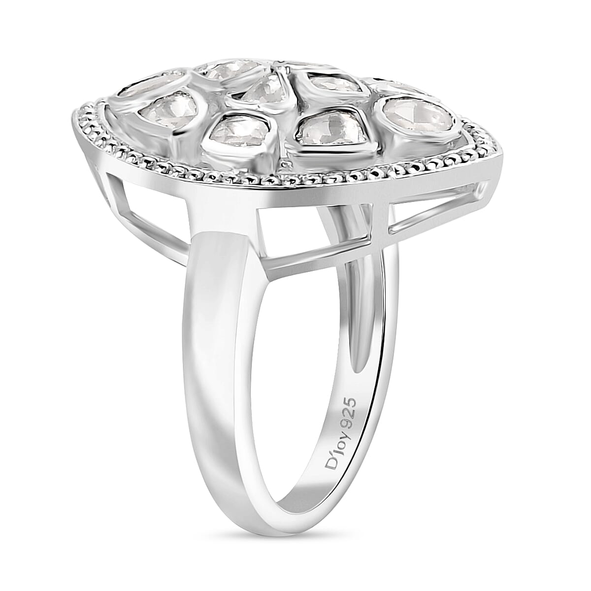 D'Joy Polki Moissanite 3.00 ctw Ring in Rhodium Over Sterling Silver (Size 8.0)  image number 3