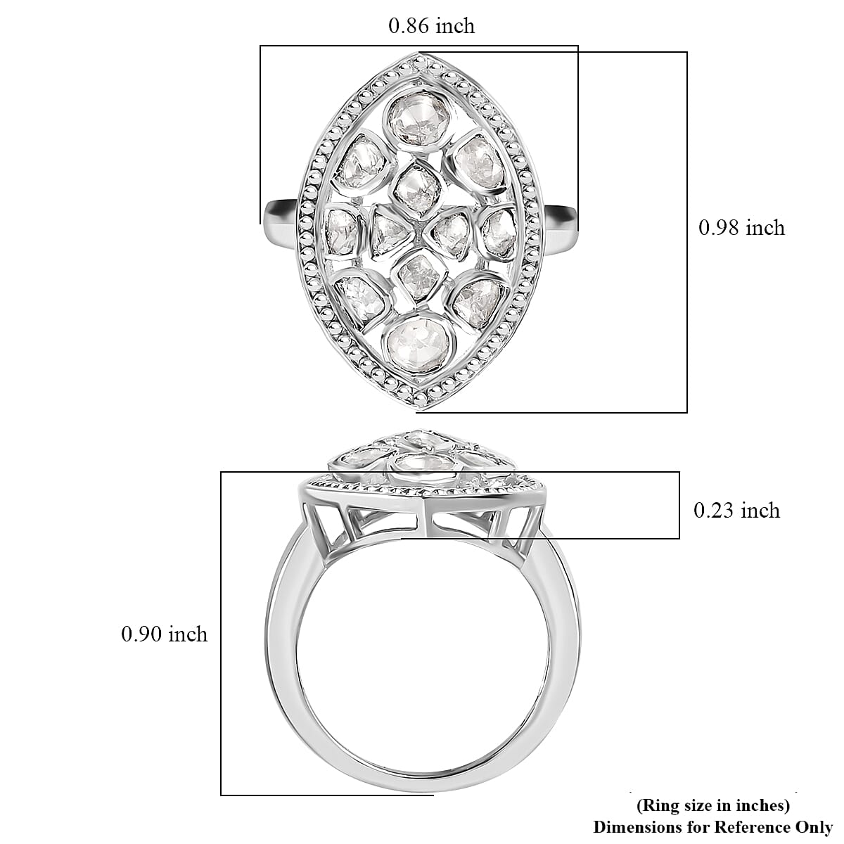 D'Joy Polki Moissanite 3.00 ctw Ring in Rhodium Over Sterling Silver (Size 8.0)  image number 5