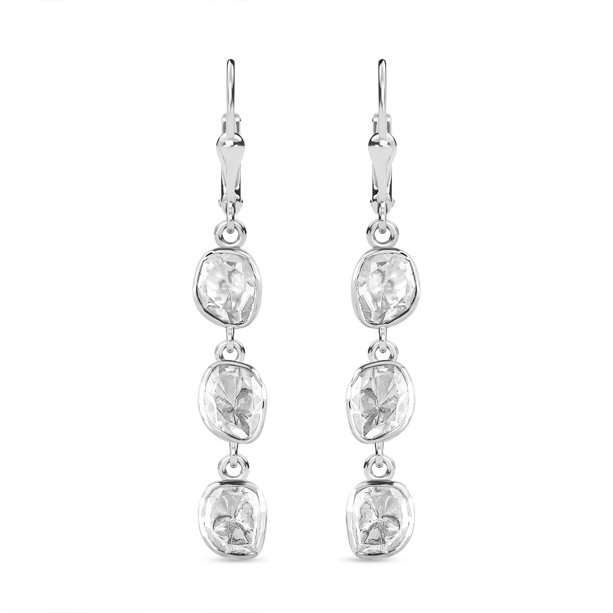 D'Joy Polki Moissanite 1.50 ctw Earrings in Rhodium Over Sterling Silver image number 0