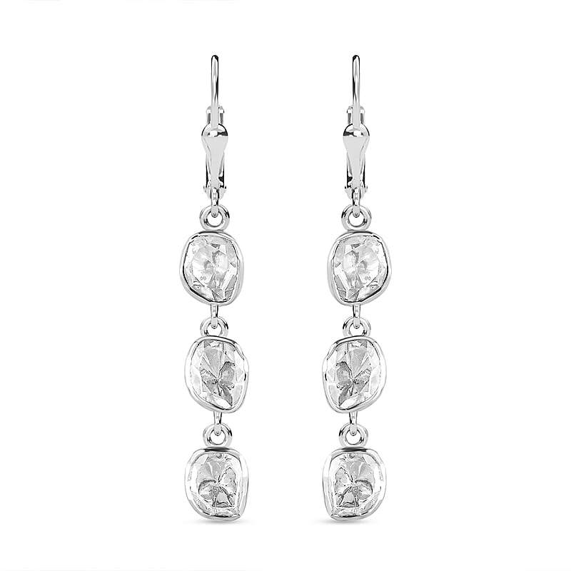 D'Joy Polki Moissanite 1.50 ctw Earrings in Rhodium Over Sterling Silver
