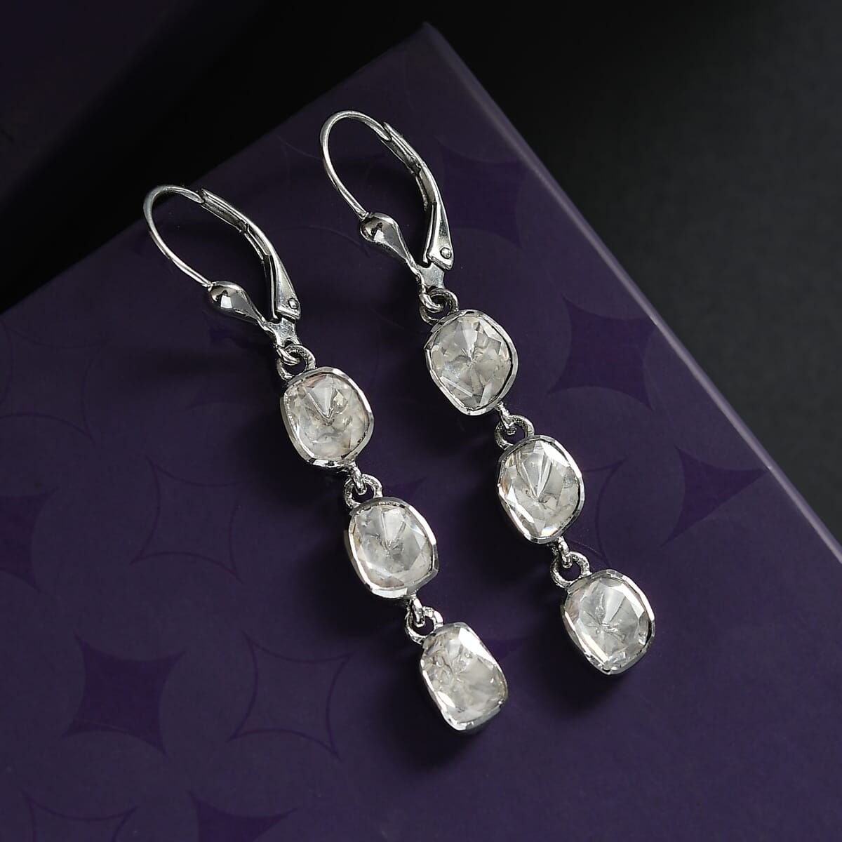 D'Joy Polki Moissanite 1.50 ctw Earrings in Rhodium Over Sterling Silver image number 1