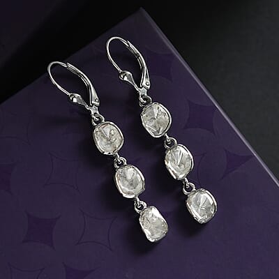 D'Joy Polki Moissanite 1.50 ctw Earrings in Rhodium Over Sterling Silver