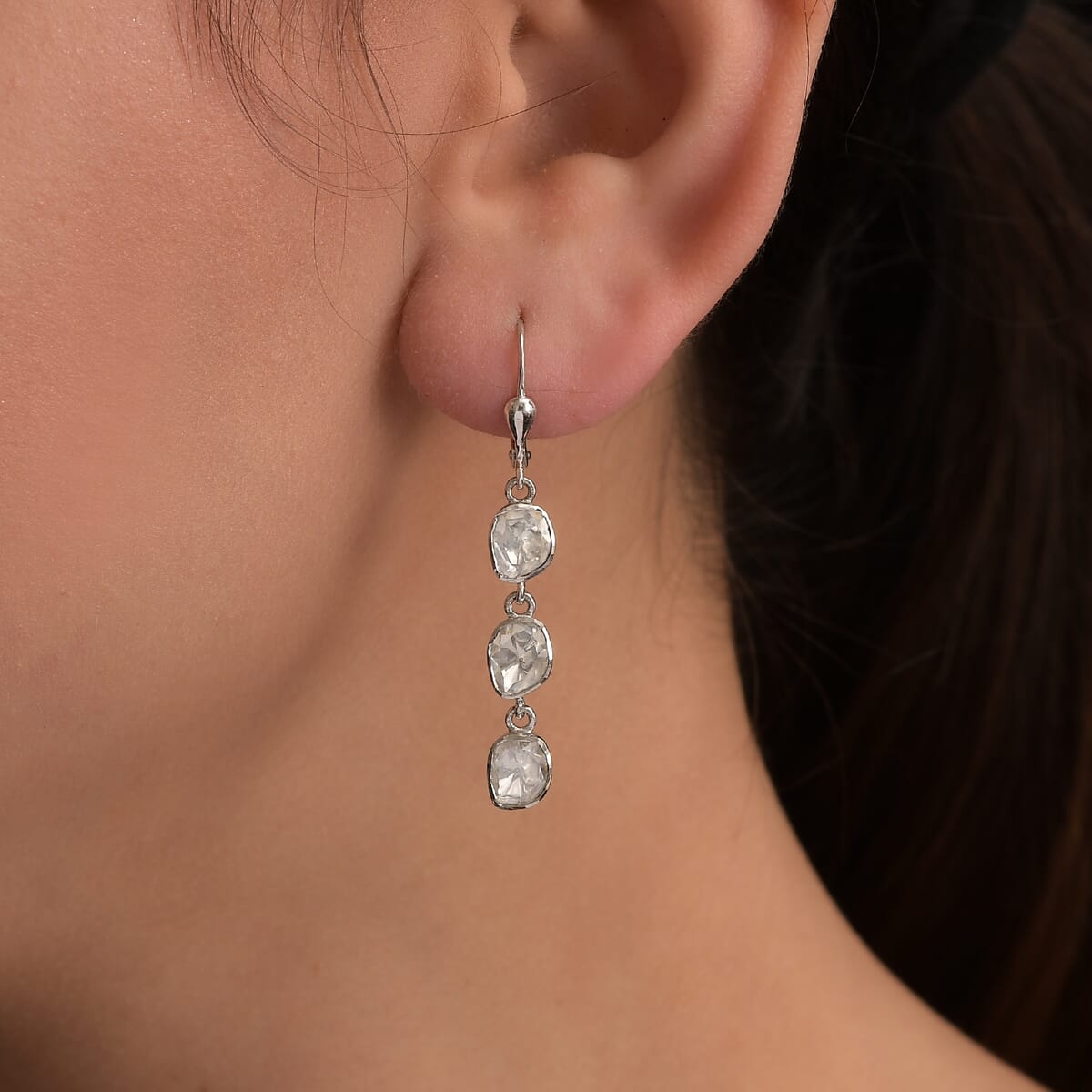 D'Joy Polki Moissanite 1.50 ctw Earrings in Rhodium Over Sterling Silver image number 2