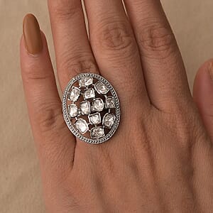 D'Joy Polki Moissanite 3.00 ctw Ring in Rhodium Over Sterling Silver (Size 5.0) 