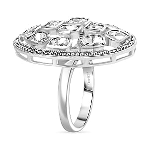 D'Joy Polki Moissanite 3.00 ctw Ring in Rhodium Over Sterling Silver (Size 5.0) 