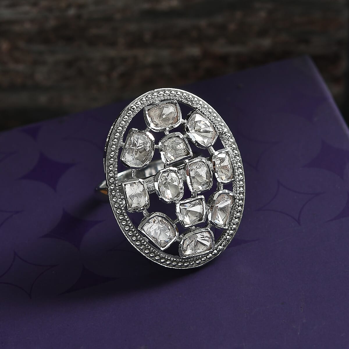 D'Joy Polki Moissanite 3.00 ctw Ring in Rhodium Over Sterling Silver (Size 6.0)  image number 1