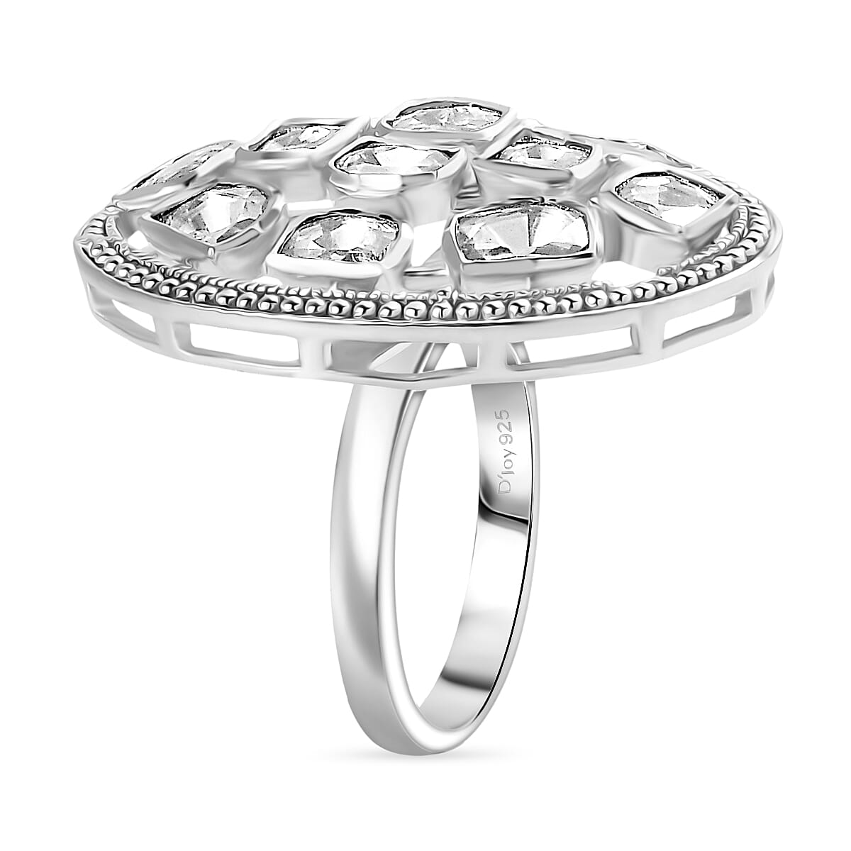 D'Joy Polki Moissanite 3.00 ctw Ring in Rhodium Over Sterling Silver (Size 6.0)  image number 3