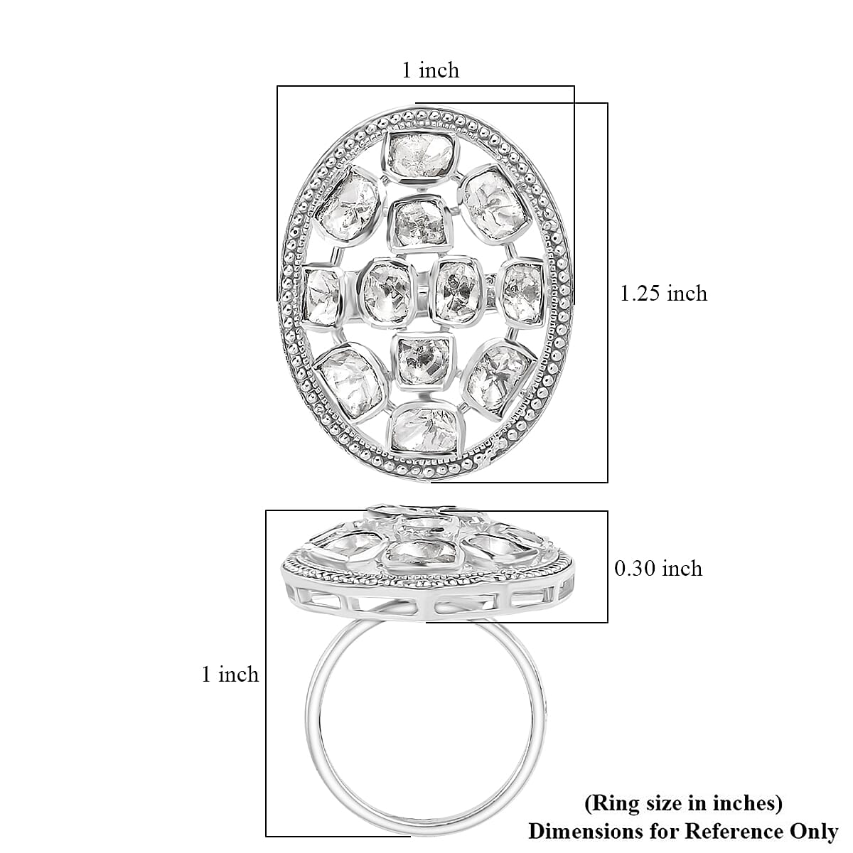 D'Joy Polki Moissanite 3.00 ctw Ring in Rhodium Over Sterling Silver (Size 6.0)  image number 5