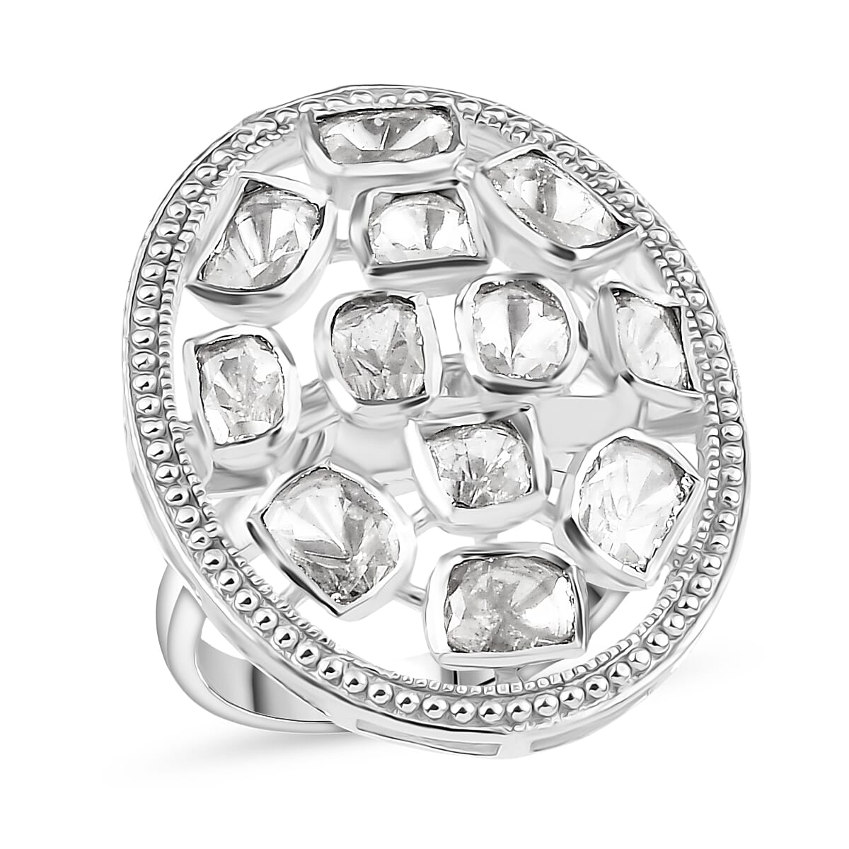 D'Joy Polki Moissanite 3.00 ctw Ring in Rhodium Over Sterling Silver (Size 7.0)  image number 0