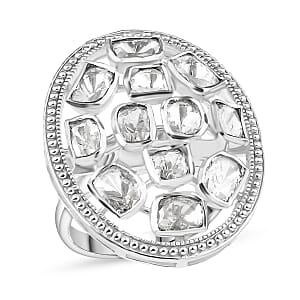 D'Joy Polki Moissanite 3.00 ctw Ring in Rhodium Over Sterling Silver (Size 7.0) 