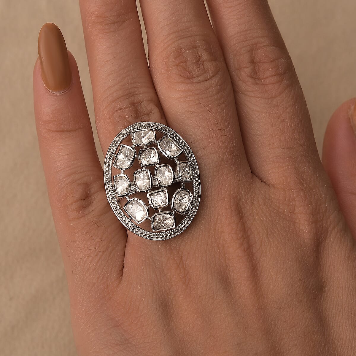 D'Joy Polki Moissanite 3.00 ctw Ring in Rhodium Over Sterling Silver (Size 7.0)  image number 2