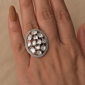 D'Joy Polki Moissanite 3.00 ctw Ring in Rhodium Over Sterling Silver (Size 7.0) 