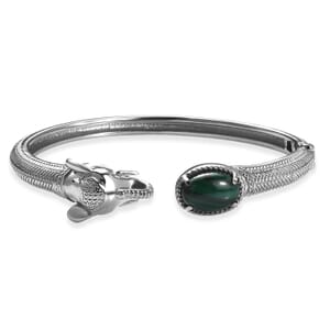 African Malachite 5.85 ctw Elephant Cuff Bracelet in Stainless Steel (7.50 In)