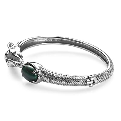 African Malachite 5.85 ctw Elephant Cuff Bracelet in Stainless Steel (7.50 In)